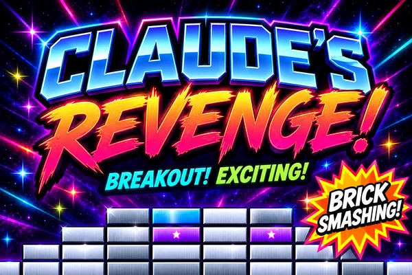 Claude's Revenge key art: neon brick-breaker logo above rows of bricks